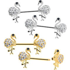 14G 9/16 CZ Gem Fashion Flamingo Barbell Nipple Ring Set
