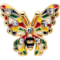 16G 1/4 Clear Gem Gold Tone Color Block Butterfly Labret