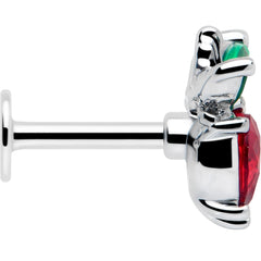 16G 1/4 Red Green Gem Strawberry Heart Labret