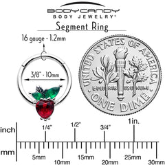 16G 3/8 Red Green Gem Strawberry Heart Hinged Segment Ring