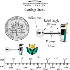 16G 1/4 Yellow Green CZ Gem Love Flower Cartilage Tragus Earring