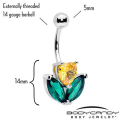 Green Yellow CZ Gem Love Flower Belly Ring