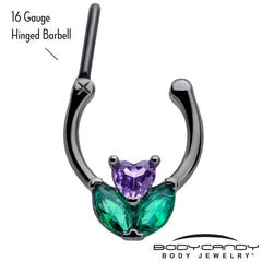 16G 5/16 Purple Green CZ Gem Black Love Flower Cartilage Clicker
