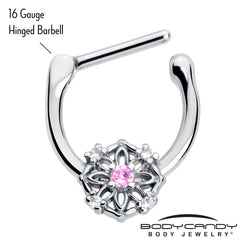 16G 5/16 Pink Clear CZ Gem Flower Circle Cartilage Clicker