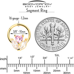 16G 3/8 Pink CZ Gem Gold Tone Love Flower Hinged Segment Ring