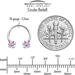 16G 3/8 Pink CZ Gem Rhombus Riot Horseshoe Circular Barbell