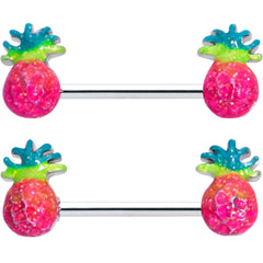 14G 9/16 Hot Tropical Pineapple Barbell Nipple Ring Set