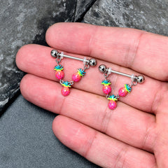 14G 9/16 Hot Tropical Pineapple Dangle Barbell Nipple Ring Set