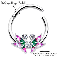 16G 3/8 Clear CZ Gem Profile Butterflies Hinged Segment Ring