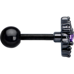 16G 1/4 Purple CZ Gem Black Flower Ring Cartilage Tragus Earring