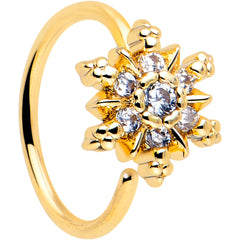 20G 5/16 Clear CZ Gem Gold Tone Glam Snowflake Nose Hoop