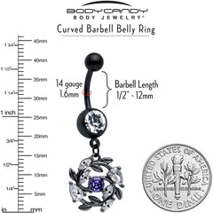 Purple Clear Gem Black Twining Vine Dangle Belly Ring