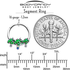 16G 3/8 Aurora Gem Fanciful Green Mushroom Trio Hinged Segment Ring
