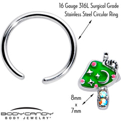 16G 3/8 Aurora Gem Fanciful Green Mushroom BCR Captive Ring