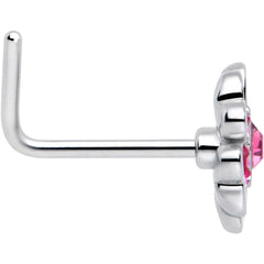 20G 5/16 Pink CZ Gem Dainty Pink Flower L Shape Nose Ring