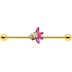 14G Red CZ Gem Gold Tone Swirl Fan Industrial Barbell 38mm
