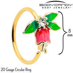 20G 5/16 Clear CZ Gem Gold Tone Bell Flower Nose Hoop