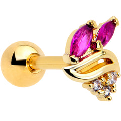 16G 1/4 Red CZ Gem Gold Tone Swirl Fan Cartilage Tragus Earring