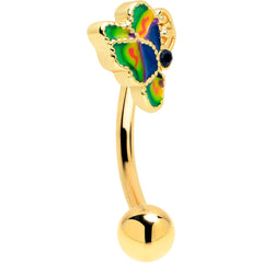 16G 5/16 Blue Gem Gold Tone Butterfly Colors Curved Eyebrow Ring