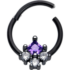 16G 3/8 Purple CZ Gem Black Rhombus Riot Hinged Segment Ring