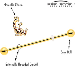 14G Clear CZ Gem Gold Tone Mom Baby Giraffe Industrial Barbell 38mm