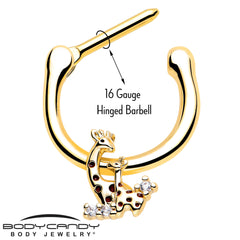16G 5/16 Clear CZ Gem Gold Tone Mom Baby Giraffe Cartilage Clicker