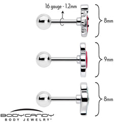 16G 1/4 Ladybug Hippie Flower Cartilage Tragus Earring Set of 3