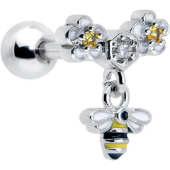 16G 1/4 Yellow CZ Gem Flower Bee Dangle Cartilage Tragus Earring