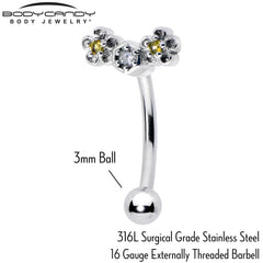 16G 5/16 Yellow CZ Gem Flower Honeycomb Curved Eyebrow Ring