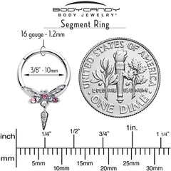 16G 3/8 Pink Gem Swank Dragonfly Dangle Hinged Segment Ring