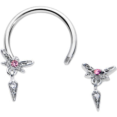 16G 3/8 Pink Gem Swank Dragonfly Dangle Horseshoe Circular Barbell