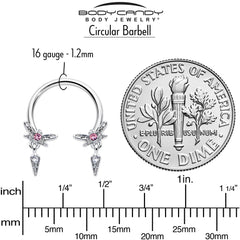 16G 3/8 Pink Gem Swank Dragonfly Dangle Horseshoe Circular Barbell