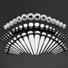 14G to 1/2 White Acrylic 54 Piece Ear Stretching Kit with Jojoba Oil