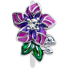 20G 5/16 Clear CZ Gem Flower Purple Nose Hoop