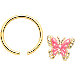16G 3/8 Gold Tone Butterfly Pink Splash BCR Captive Charm Ring