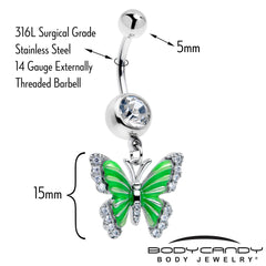 Clear CZ Gem Butterfly Green Dangle Belly Ring