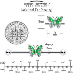 14G Clear CZ Gem Butterfly Green Industrial Barbell 38mm