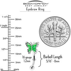 16G 5/16 Butterfly Green Splash Curved Eyebrow Ring