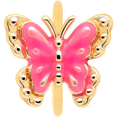 20G 5/16 Gold Tone Butterfly Pink Splash Nose Hoop