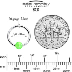 16G 3/8 Simple Opaque Bright Green Ball BCR Captive Bead Ring