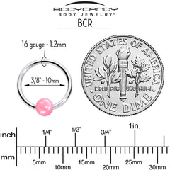 16G 3/8 Simple Opaque Pink Ball BCR Captive Bead Ring