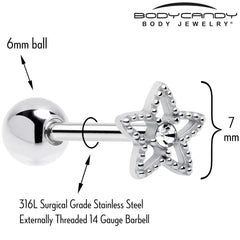 Clear Gem Star Texture Barbell Tongue Ring