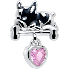 16G 5/16 Pink Gem Sleepy French Bulldog Dangle Labret Monroe Tragus