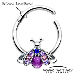 16G 3/8 Pink Blue Gem Beautiful Insect Hinged Segment Ring