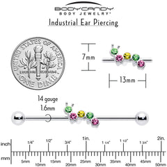 14G Green Pink Gem Caterpillar Industrial Barbell 38mm
