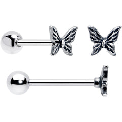Purple Clear CZ Gem Butterfly Pink Barbell Tongue Ring Set of 4