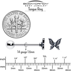Purple Clear CZ Gem Butterfly Pink Barbell Tongue Ring Set of 4