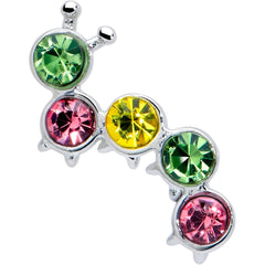 20G 7mm Pink Green CZ Gem Caterpillar L Shape Nose Ring