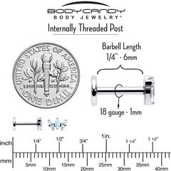 Titanium Internally Threaded Flat Back Stud - 18G Fancy CZ Opal