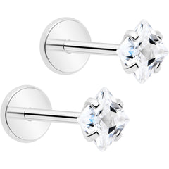 3mm CZ Gem Square Flat Back Stud Earrings - 1 Pair
